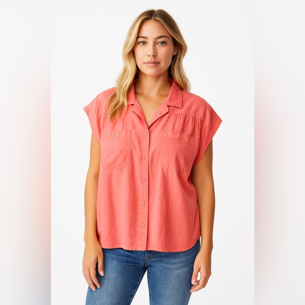 Vtg 70s orange girly button down top